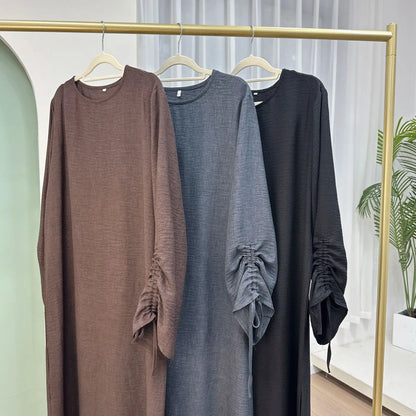 Plain Solid Color Abaya Dress with Drawstring Cuffs – Modest Islamic Clothing for Muslim Women Asma