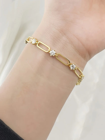Paper Clip Design Women's Tennis Bracelet – 18K Gold-Plated 925 Sterling Silver with Moissanite, Elegant and Fashionable Jewelry