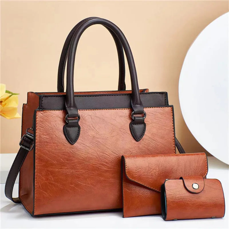 Three-Piece Women’s Luxury Handbag Set – High-Capacity Fashion Tote, Messenger Bag, and Handbag Irene