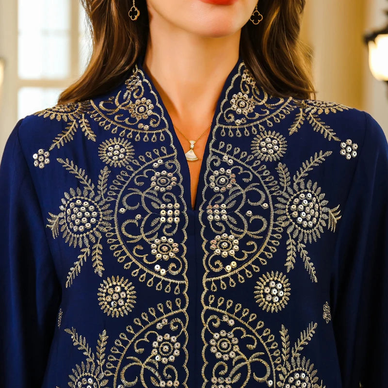 Women’s Modest Abaya Islamic Embroidered Robe, Loose Plus-Size Muslim Dress