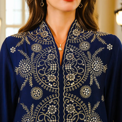 Women’s Modest Abaya Islamic Embroidered Robe, Loose Plus-Size Muslim Dress