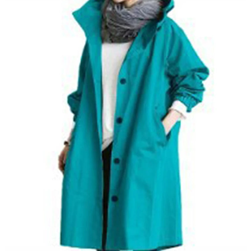 Casual Hooded Windbreaker for Women – Long Style Solid Color Trench Coat with Long Sleeves, Loose Fit Cardigan Dust Coat Sabriel