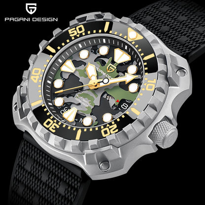 PAGANI DESIGN PD YN009 Men's Mechanical Watch - Camouflage Hollow Automatic NH35 Movement, 200M Waterproof Dive Watch