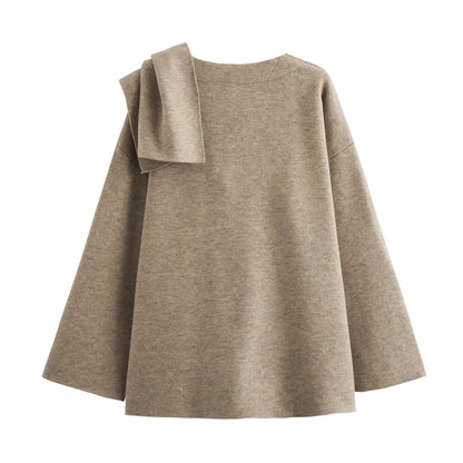 Vintage Long Sleeve Knitted Coat with Scarf – Women's Autumn Sweater Aurora