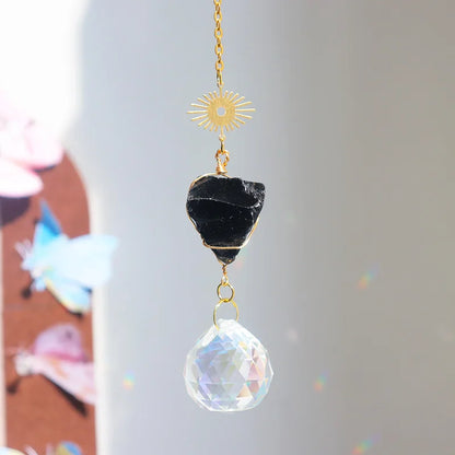 Natural Crystal Suncatcher | Raw Healing Crystals Hanging Sun Catcher for Home Décor & Positive Energy