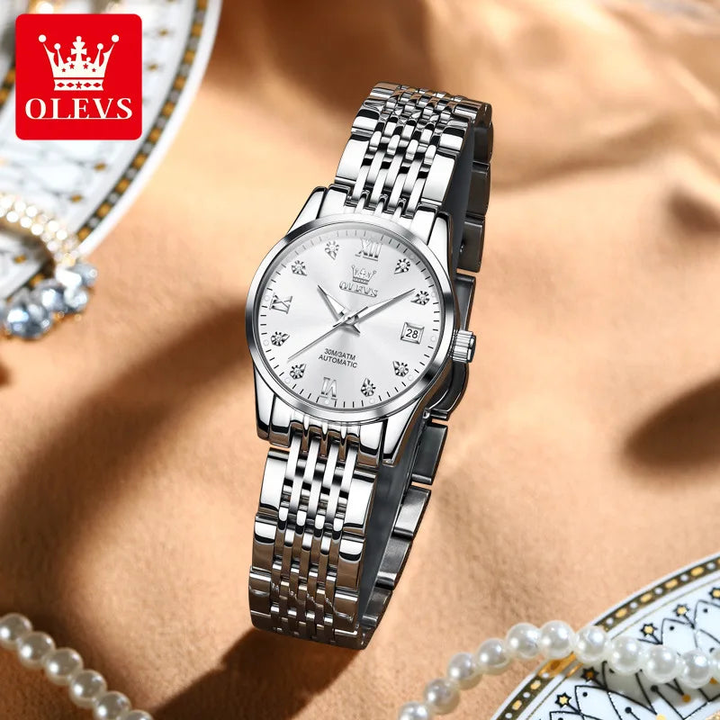 OLEVS 6673 Women’s Diamond Dial Mechanical Watch – Simple, Fashionable, Classic Automatic Calendar Ladies Watch