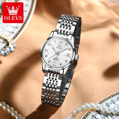 OLEVS 6673 Women’s Diamond Dial Mechanical Watch – Simple, Fashionable, Classic Automatic Calendar Ladies Watch