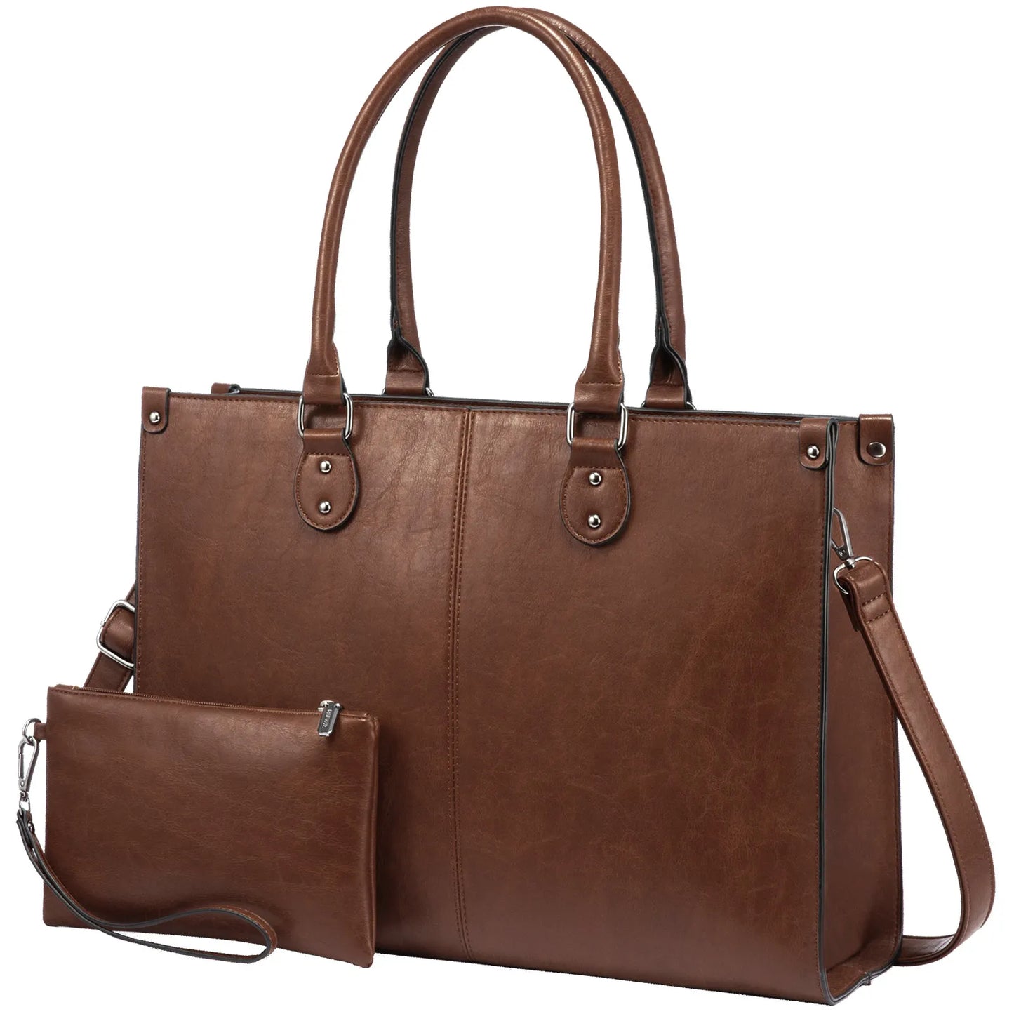 Vintage Leather Laptop Tote Bag – Large Capacity Business Handbag for Women, Stylish Work Bag & Computer Bag