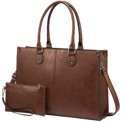 Vintage Leather Laptop Tote Bag – Large Capacity Business Handbag for Women, Stylish Work Bag & Computer Bag