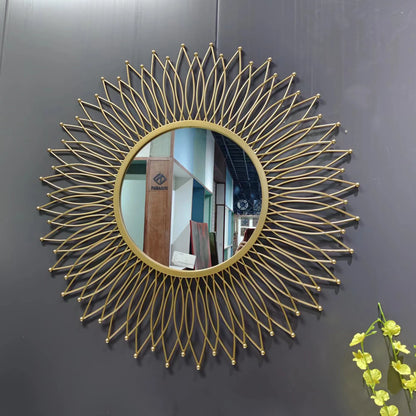 Modern Novel Design Large Decorative Wall Mirror – Gold Metal Frame Art for Living Room Indoor Decor