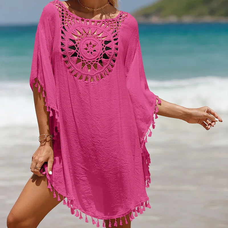 Women’s Patchwork Fringe Beach Cover-Up – Sunscreen & Stylish