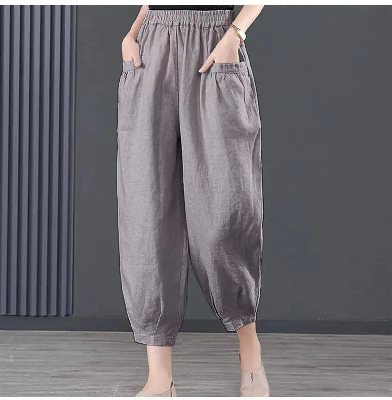 Women's Oversized Cotton Linen Lantern Pants | High-Waist Summer Casual Pants with Pockets Erica