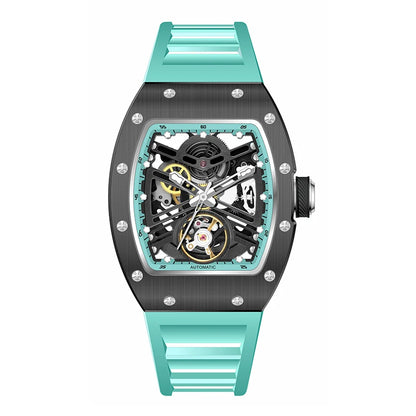 Luxury Men's Automatic Mechanical Watch – 30M Waterproof, Hollow Dial, Luminous Display, Silicone Strap & Power Reserve