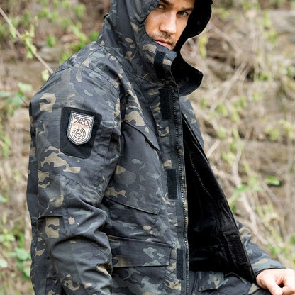 Men’s Safari Hoodie Sports Coat – M65 Tactical Multi‑Pocket Waterproof Windbreaker Jacket for Hiking, Camping & Outdoor Activities