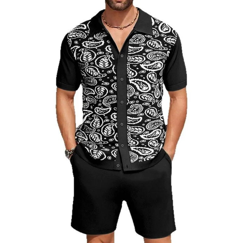 Men's Summer Jacquard Knitted Polo Shirt Set - Breathable Two-Piece Outfit for Casual Fashion Zachary