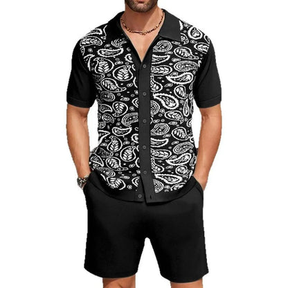 Men's Summer Jacquard Knitted Polo Shirt Set - Breathable Two-Piece Outfit for Casual Fashion Zachary