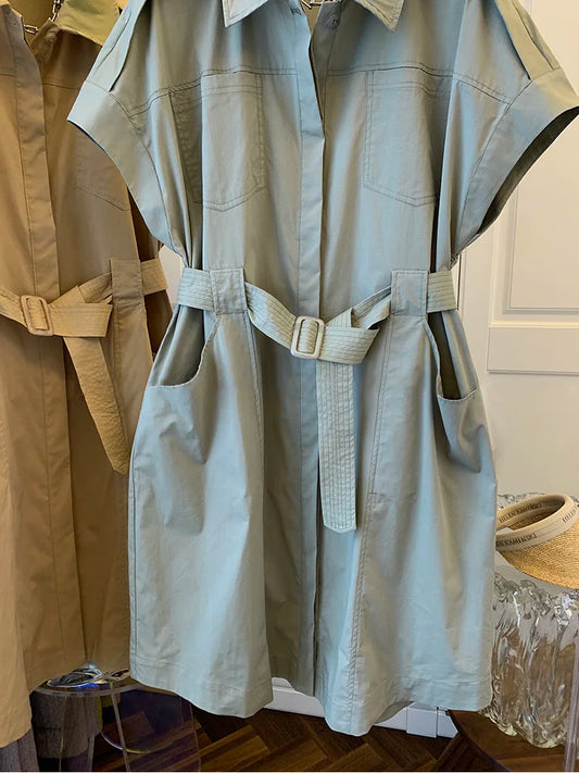 Summer Women's French Slim Belted Stitching Dress Blouse Aelin