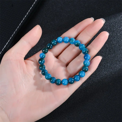 8mm Blue Apatite Natural Stone Beaded Bracelet | Handmade Geometric Elastic Crystal Jewelry for Health & Wellness Elysia