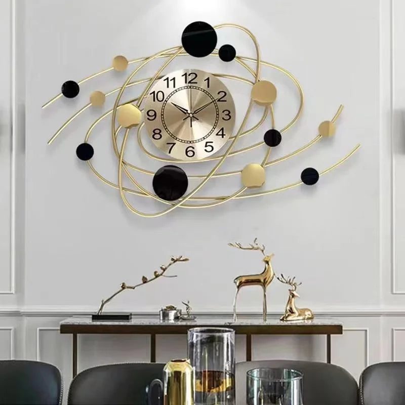 Large 3D Metal Wall Clock – Modern Iron Gold Decorative Designer Clock for Home Decor