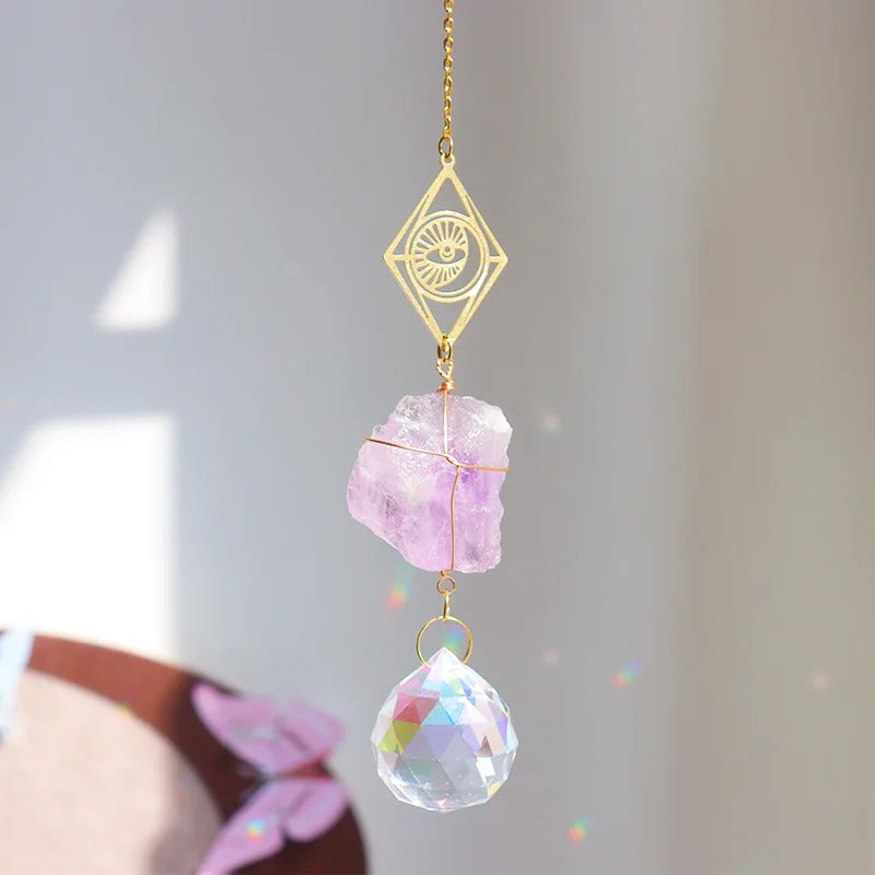 Natural Crystal Suncatcher | Raw Healing Crystals Hanging Sun Catcher for Home Décor & Positive Energy