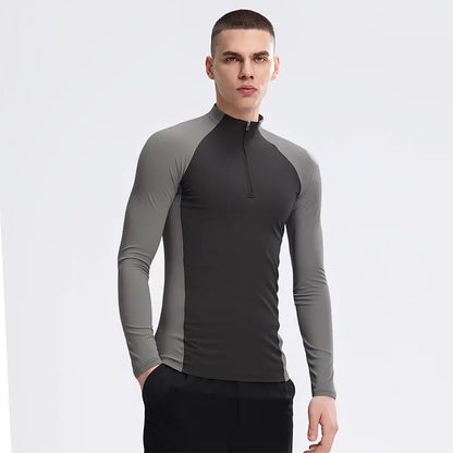 Men’s Plus‑Size Half‑Zip Thermal Sports Shirt – Windproof Quick‑Dry Long‑Sleeve Top for Autumn & Winter