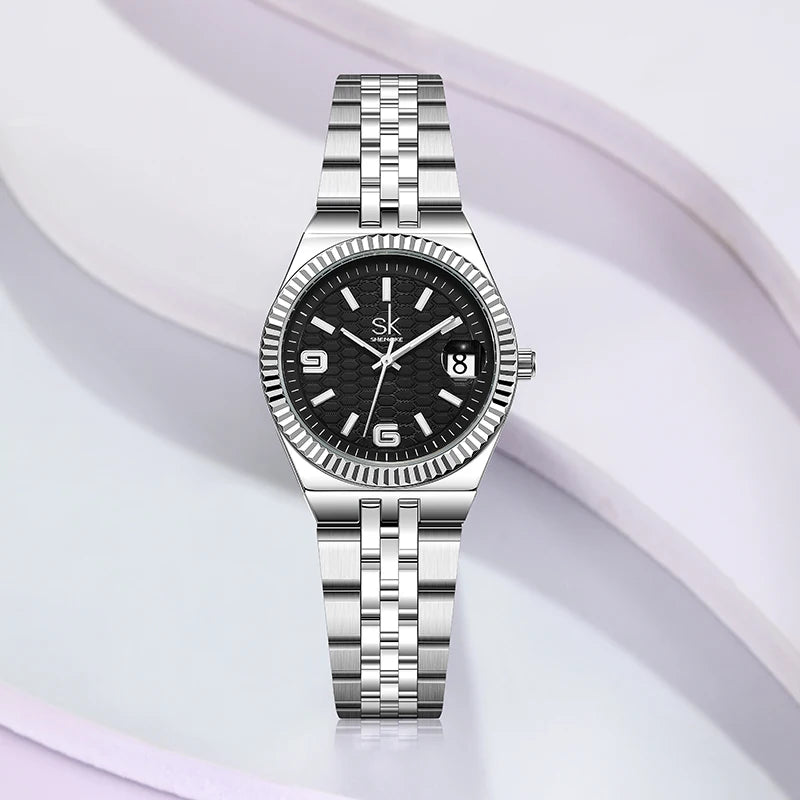 SK Popular Design Women’s Quartz Watch – Luxury Stainless Steel Band Wristwatch, Waterproof Fashion Ladies Timepiece Lysandra