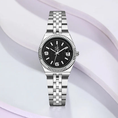SK Popular Design Women’s Quartz Watch – Luxury Stainless Steel Band Wristwatch, Waterproof Fashion Ladies Timepiece Lysandra