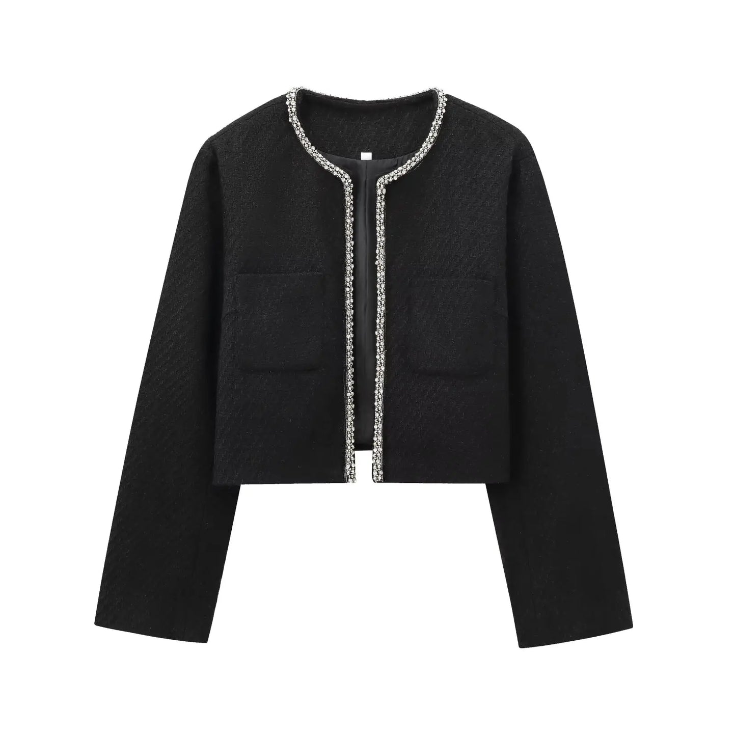 Women's Vintage Long Sleeve Chic Overcoat – Sequin Woolen Coat with Diamond Buckle Amy