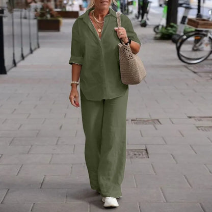 Women Casual Solid Color Pants Wide Leg Set