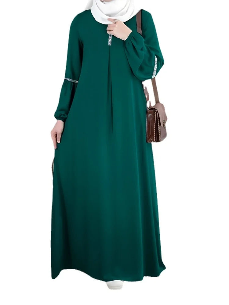 Long-Sleeve Abaya – Middle Eastern Sequin Sun Skirt Dress for Women, Polyester Casual Wear