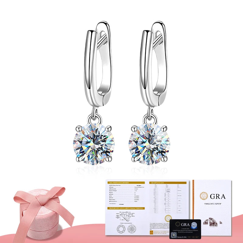 GRA Certified 1CT Moissanite Hoop Earrings – Luxury 925 Sterling Silver 18K White Gold Plated Wedding Fine Jewelry for Women Justine