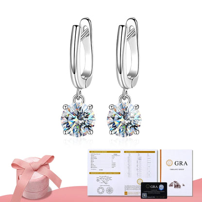 GRA Certified 1CT Moissanite Hoop Earrings – Luxury 925 Sterling Silver 18K White Gold Plated Wedding Fine Jewelry for Women Justine