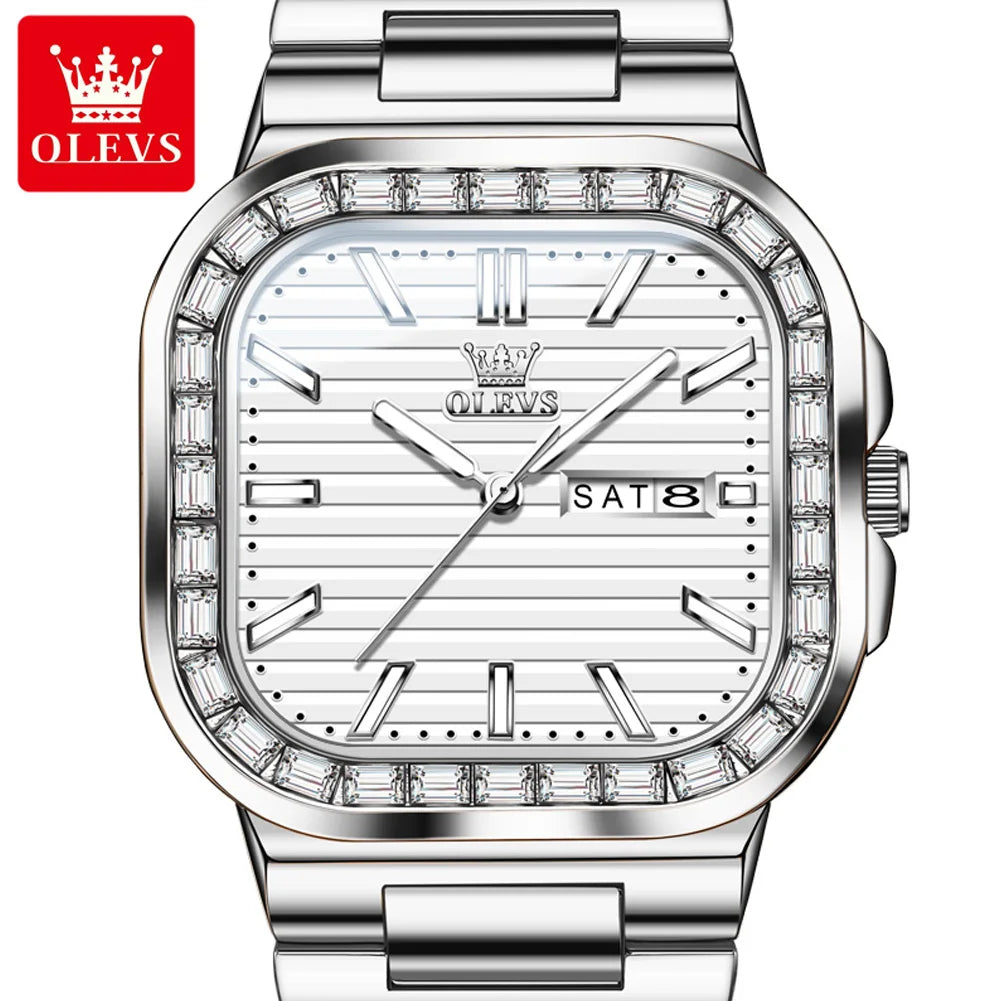 OLEVS 9966 Men's Rose Gold Watch - Square Dial, Quartz Movement, Waterproof, Week & Date Display