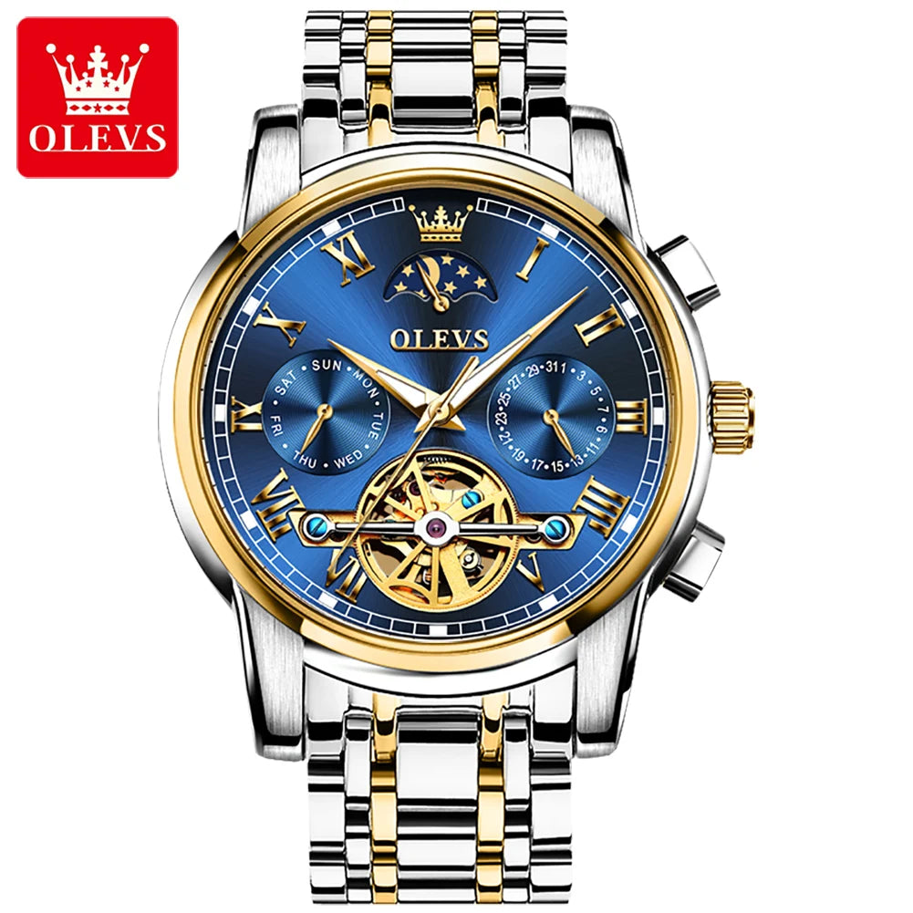 OLEVS 6617 Men's Tourbillon Watch - Classic Business Style, Stainless Steel Band, Skeleton Dial, Automatic Mechanical Wristwatch