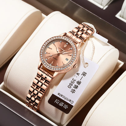 POEDAGAR Women's Rose Gold Luxury Watch – Diamond-Accented Ladies Waterproof Stainless Steel Quartz Wristwatch with Date Display Jocelyn
