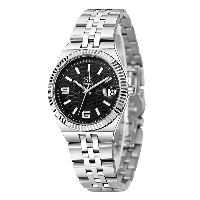 SK Popular Design Women’s Quartz Watch – Luxury Stainless Steel Band Wristwatch, Waterproof Fashion Ladies Timepiece Lysandra