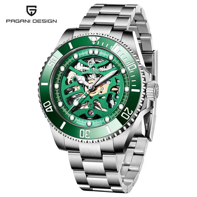 PAGANI DESIGN PD‑1659 Men’s Skeleton Automatic Mechanical Watch | Business Luxury Wristwatch with Date, Hollow‑Out Dial, 3ATM Water Resistant