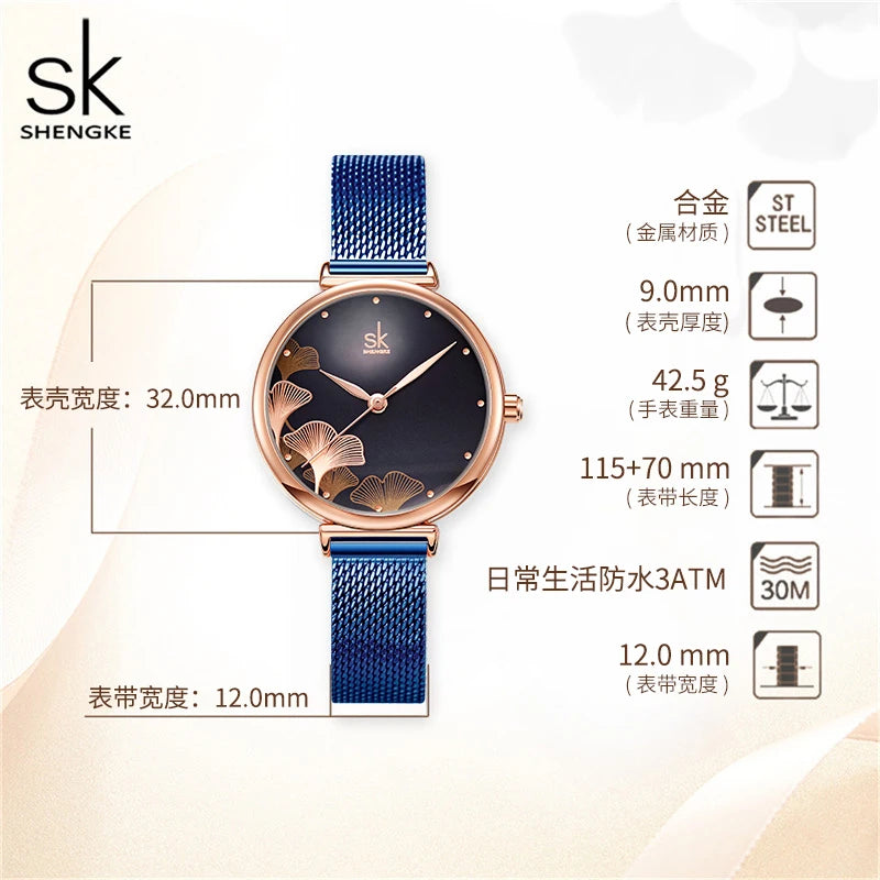 SHENGKE Luxury Blue Women’s Watch Gift Set – Jewelry Collection with Necklace & Earrings Olivia