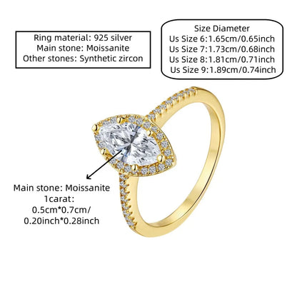 Women's Classic Horse Eye VVS1 Moissanite Ring – Fine Jewelry in S925 Sterling Silver, Elegant Ladies' Style