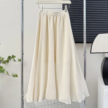 Casual Pleated Long Skirt | Women's High-Waist Solid Color A-Line Korean Fashion Skirt Jamie