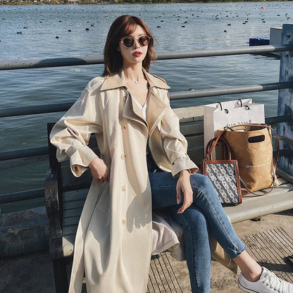 High-End Women's Mid-Length Trench Coat – Loose Fit Korean Style for Spring and Autumn Eva