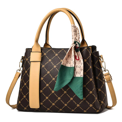 Women's PU Leather Handbag - Vegan Large Capacity Shoulder Bag with Scarf Sheryl