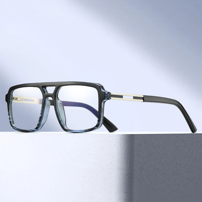 Men's Large Square Frame Glasses – TR90 + Metal Blue Light Blocking Double Bridge Eyewear