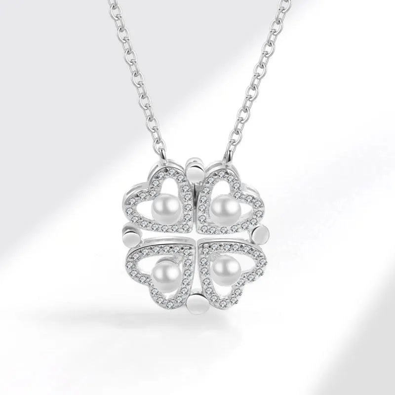 925 Sterling Silver Magnetic Four-Leaf Clover Necklace – Heart-Shaped Pendant Love Jewelry for Women and Girls Gift Cimorene