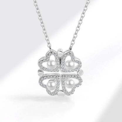 925 Sterling Silver Magnetic Four-Leaf Clover Necklace – Heart-Shaped Pendant Love Jewelry for Women and Girls Gift Cimorene