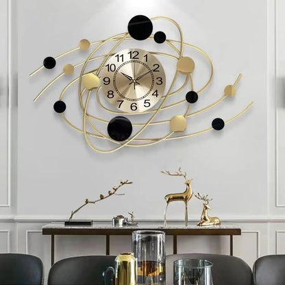 Large 3D Metal Wall Clock – Modern Iron Gold Decorative Designer Clock for Home Decor