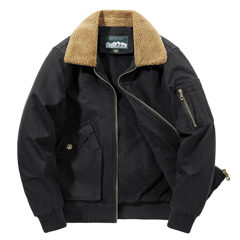 Men's Vintage Cotton Bomber Jacket – Winter Fleece Coat with Turndown Collar Gandalf
