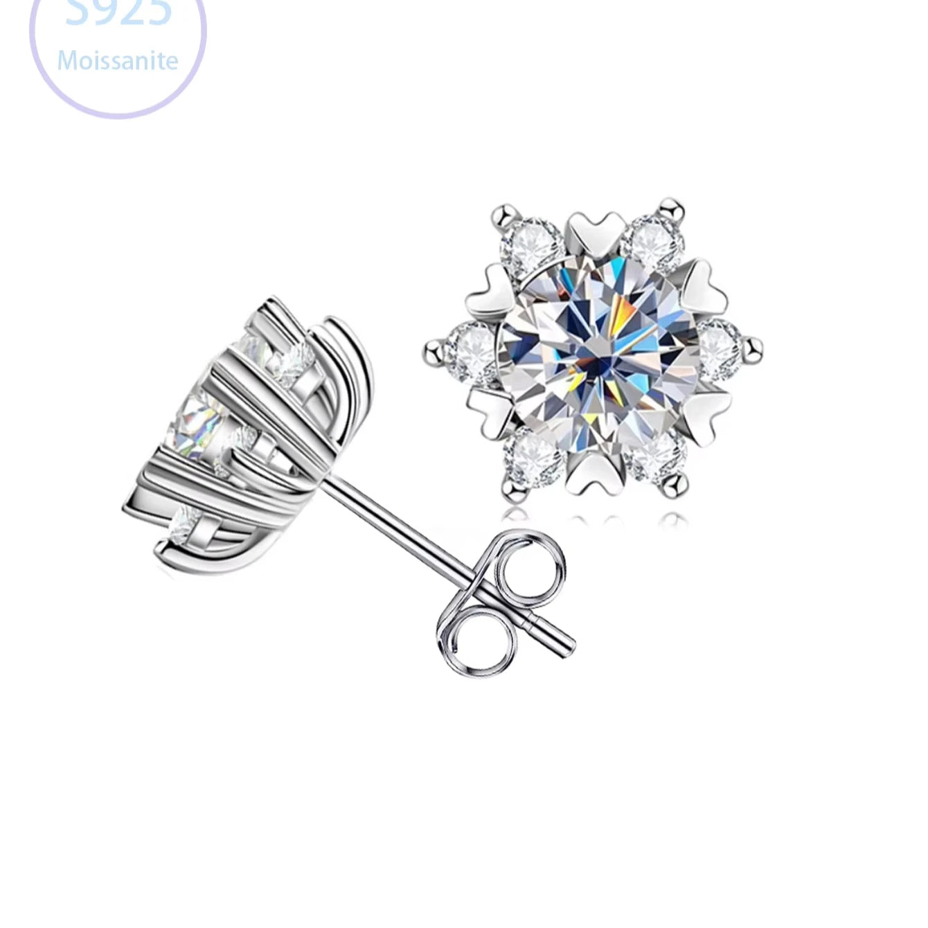 High-Grade Snowflake Moissanite Ear Studs – Women's Fashion 925 Sterling Silver Earrings Ida