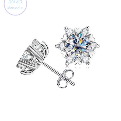 High-Grade Snowflake Moissanite Ear Studs – Women's Fashion 925 Sterling Silver Earrings Ida