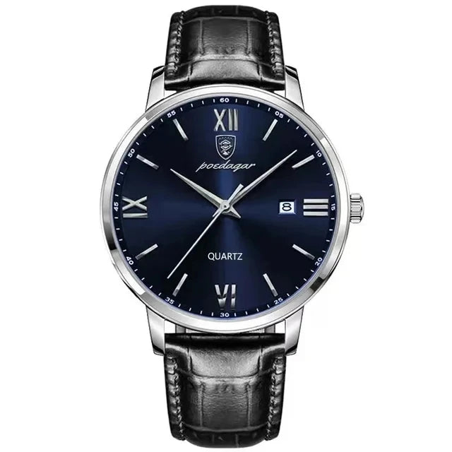 POEDAGAR 826 Leather Quartz Watch – Luxury Waterproof Sports Watch for Men, Business Wristwatch with Date Display Samuel